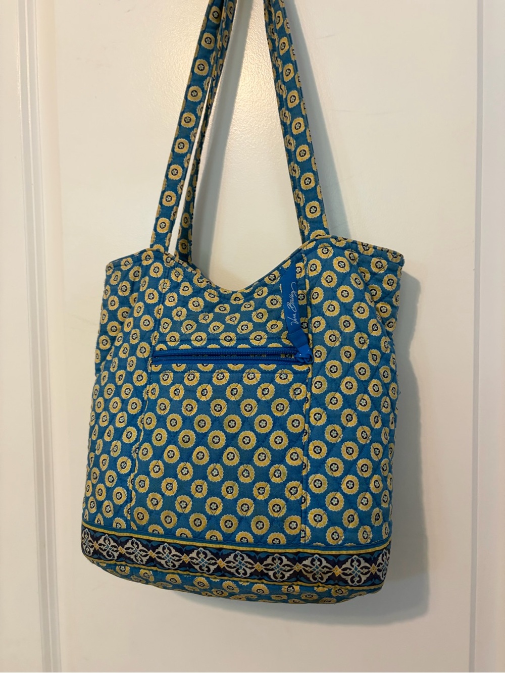 Vera Bradley Teal and Yellow Floral Dot Quilted Tote